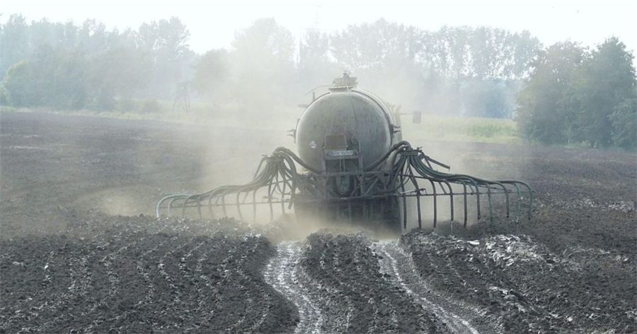 Slurry being spread on a field